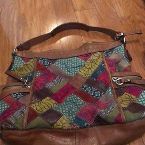 Fossil Patchwork and Leather Handbag
